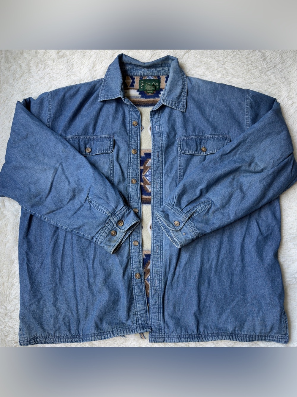 Vintage 80s Scandia Woods Men's 2XL Denim Jacket Southwestern Fleece Shacket